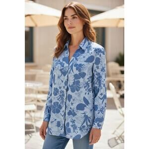 Fashion Bug Collared Button Up Floral Tropical Hawaiian Long-Sleeve Plus 18/20